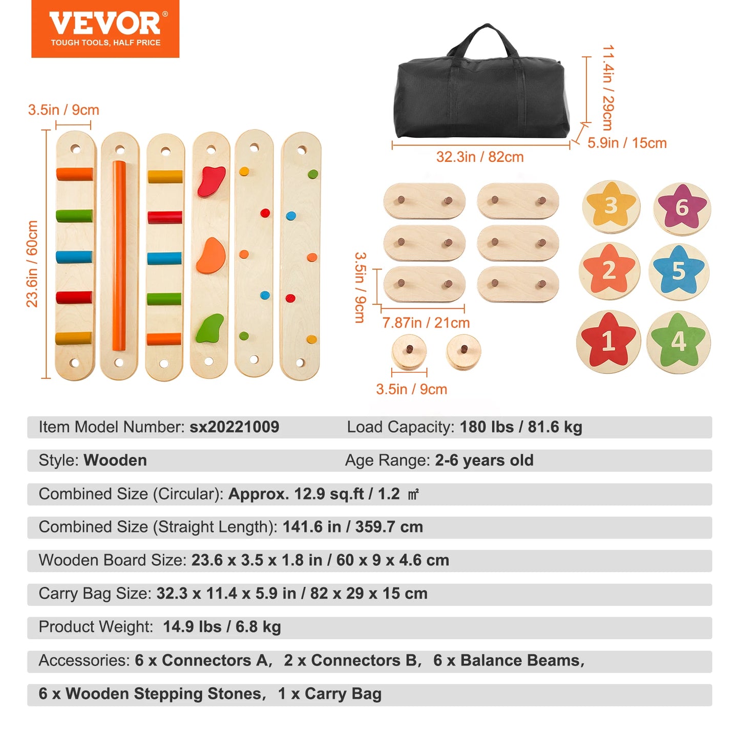 6 PCS Balance Beam Stepping Stones Indoor Outdoor Wooden Toddler Balance Boards for Kids 2-6 Children Montessori Toy