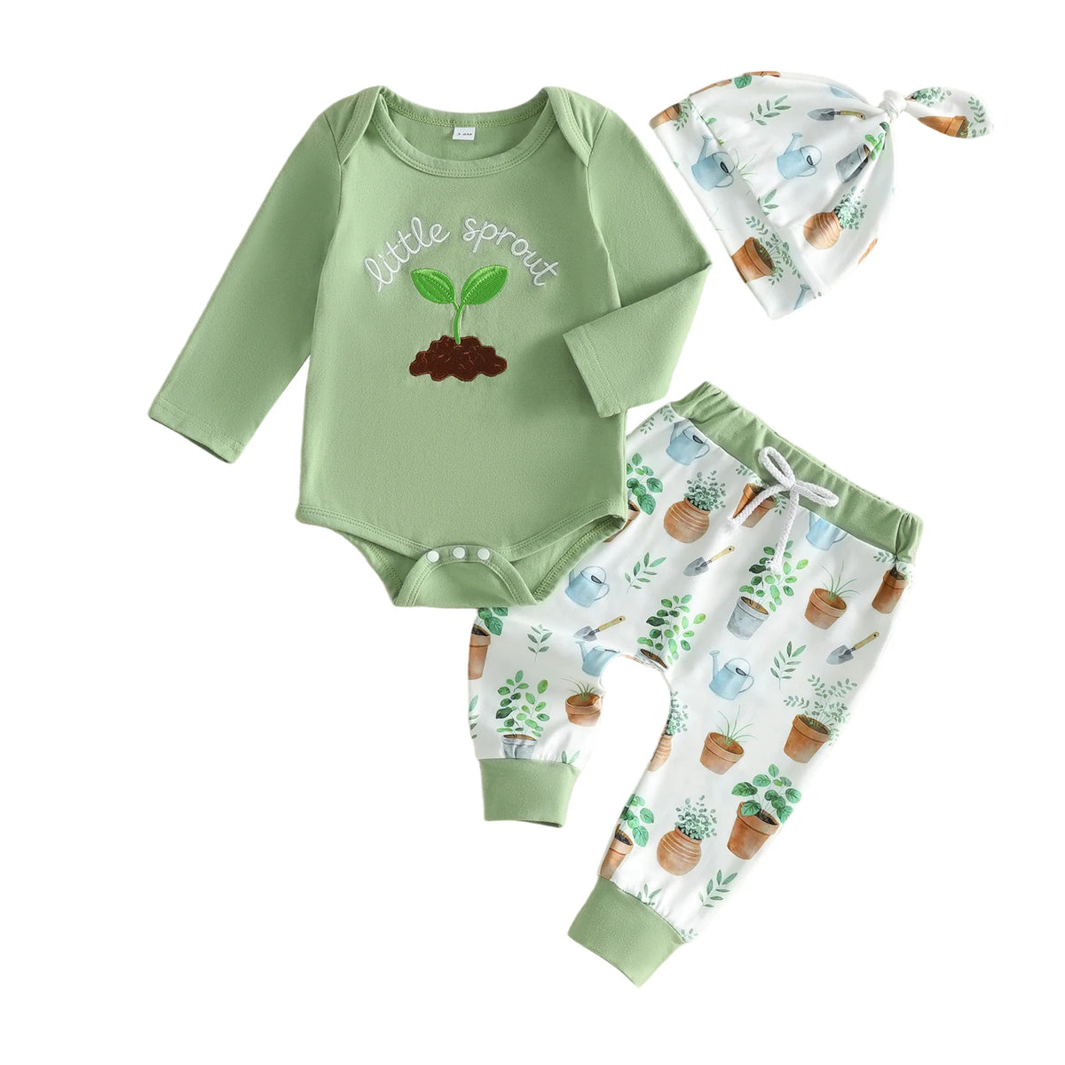 Outfit-Printed-Long Romper Pants Sleeve-Romper-Pants Romper Knot Hat Outfit Printed Long Sleeve Printed High Quality