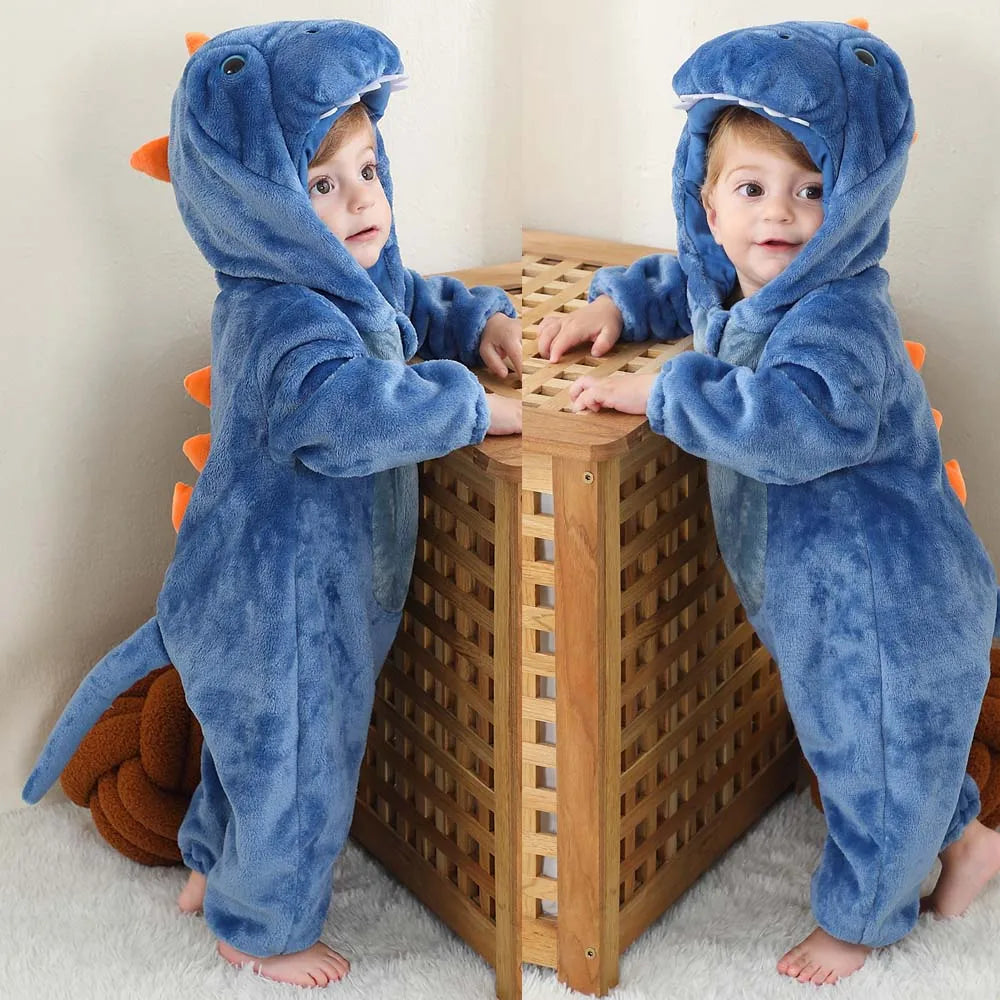 Cute Flannel Animal Rompers for Baby Winter Kid 1 2 3 4 Years Cartoon Jumpsuit Boy Girl Long Sleeve Hooded Playsuit Thick Pajama