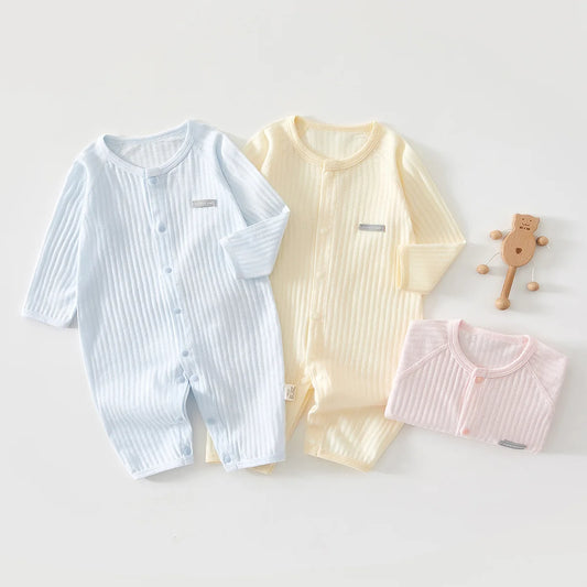Newborn Baby Jumpsuit Summer Thin Long Sleeve Romper Solid Color One Pieces Infant Air Condition Clothes Daily Wear