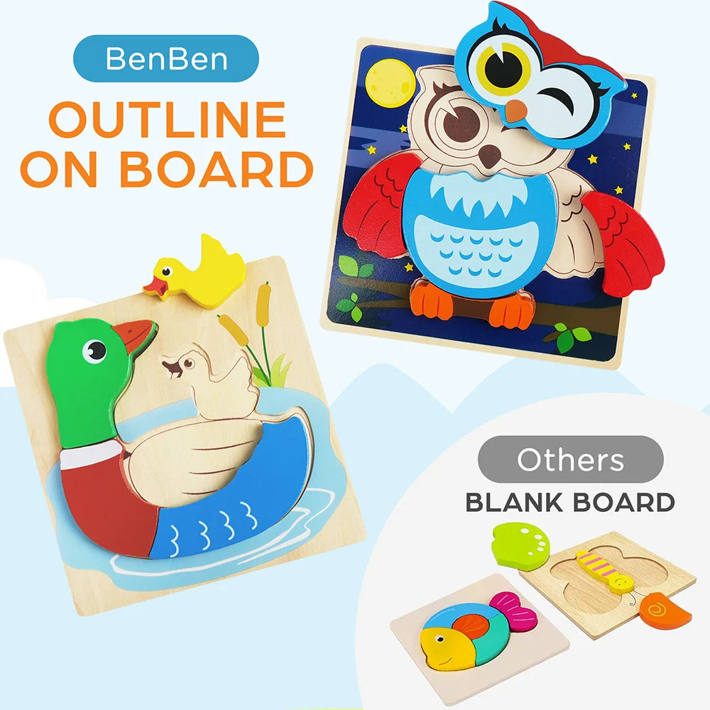8 Pack Animal Wooden Puzzles Toys For Toddlers Boys Girls, Learning Educational Preschool Christmas Birthday Thanksgiving Gifts