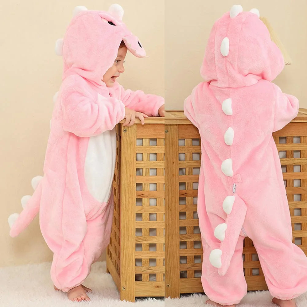 Cute Flannel Animal Rompers for Baby Winter Kid 1 2 3 4 Years Cartoon Jumpsuit Boy Girl Long Sleeve Hooded Playsuit Thick Pajama