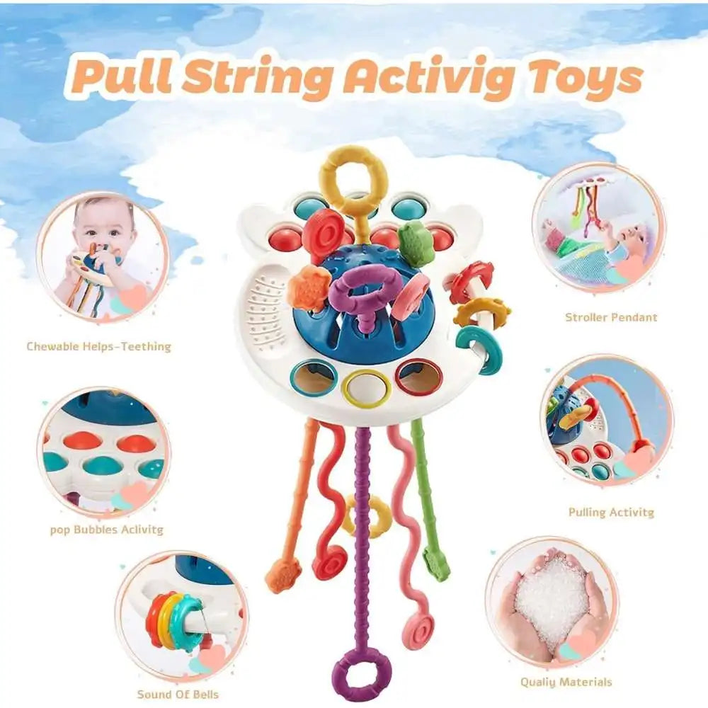 Montessori Baby Toys for 6-36 Months - Pull String Teether, Analog Cell Phone, Sensory Shapes Simulation Remote Control
