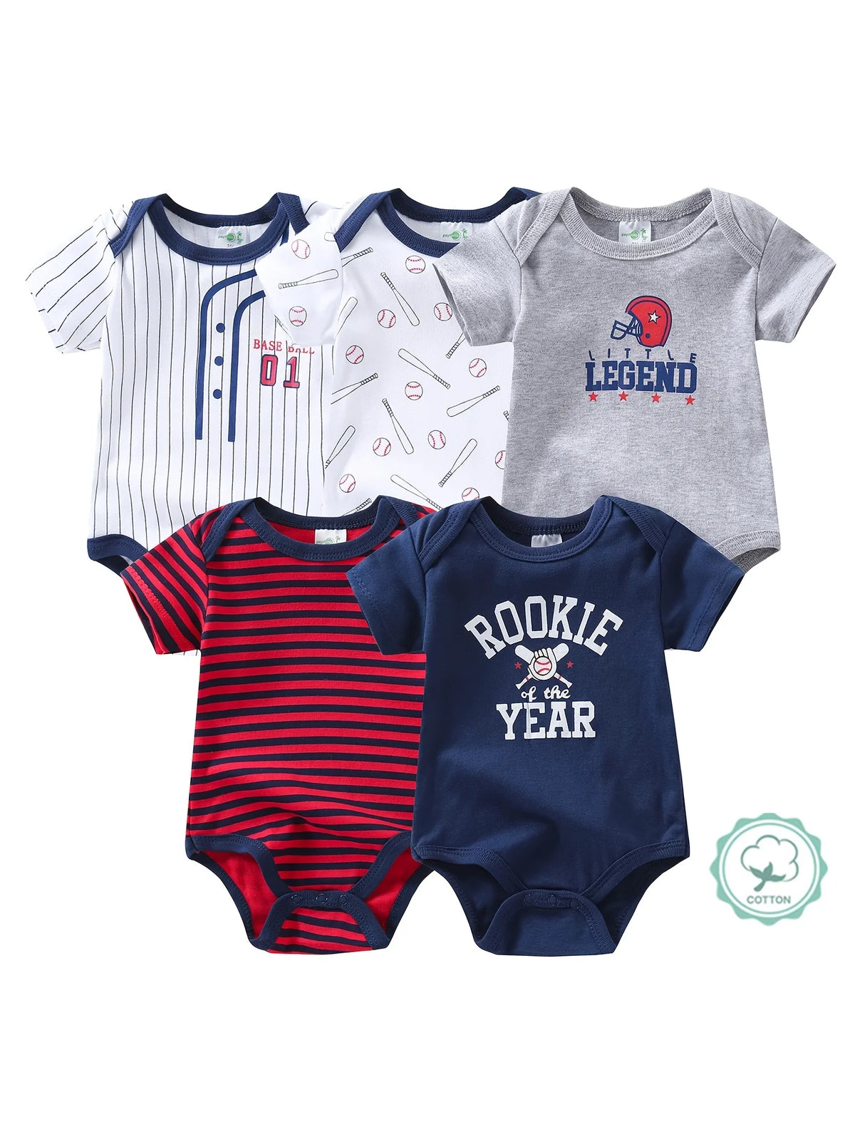 5pcs Baby Short Sleeve Rompers, Cotton Baby Boy Bodysuits, Must-have Outfits for Baby Boys, Essential Newborn Hospital Delivery Supplies, Breathable Casual Infant Clothes, 0-9 Months Baby Apparel, Baby Boy Clothes Big, Perfec