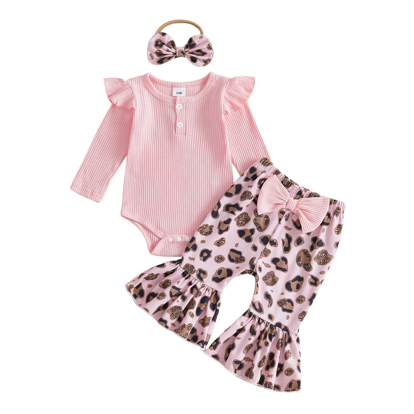 Baby-Girl Baby Girl Fall Sleeve Romper Pants Headband Sleeve-Romper-Leopard Girl Fall Outfits Ruffle Girl-Fall-Outfits Durable
