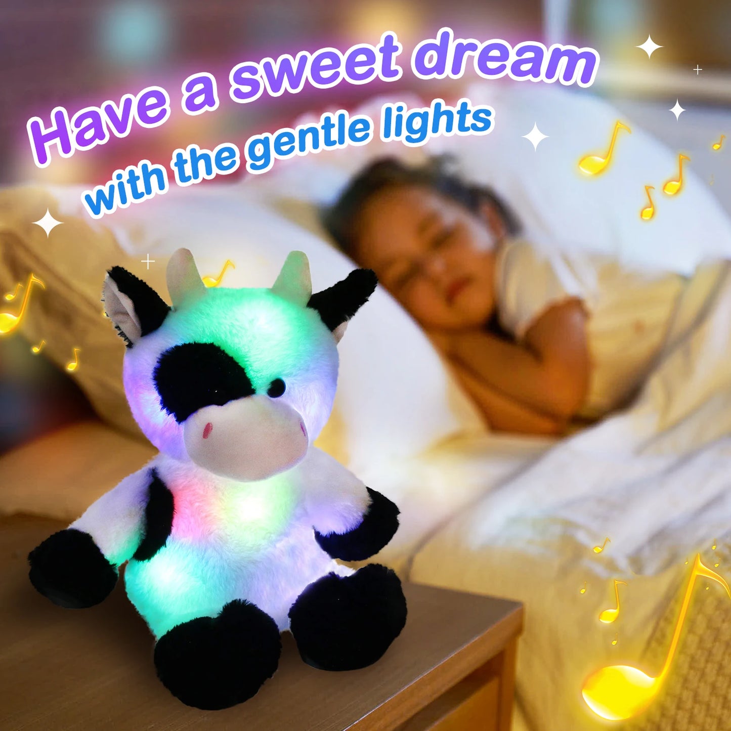 Glowing Dairy Cattle Plush Toy, Farm Cow Stuffed Animal,Farm Theme Birthday Soft Plush Toy Gift For Kids, Cute Doll Companion