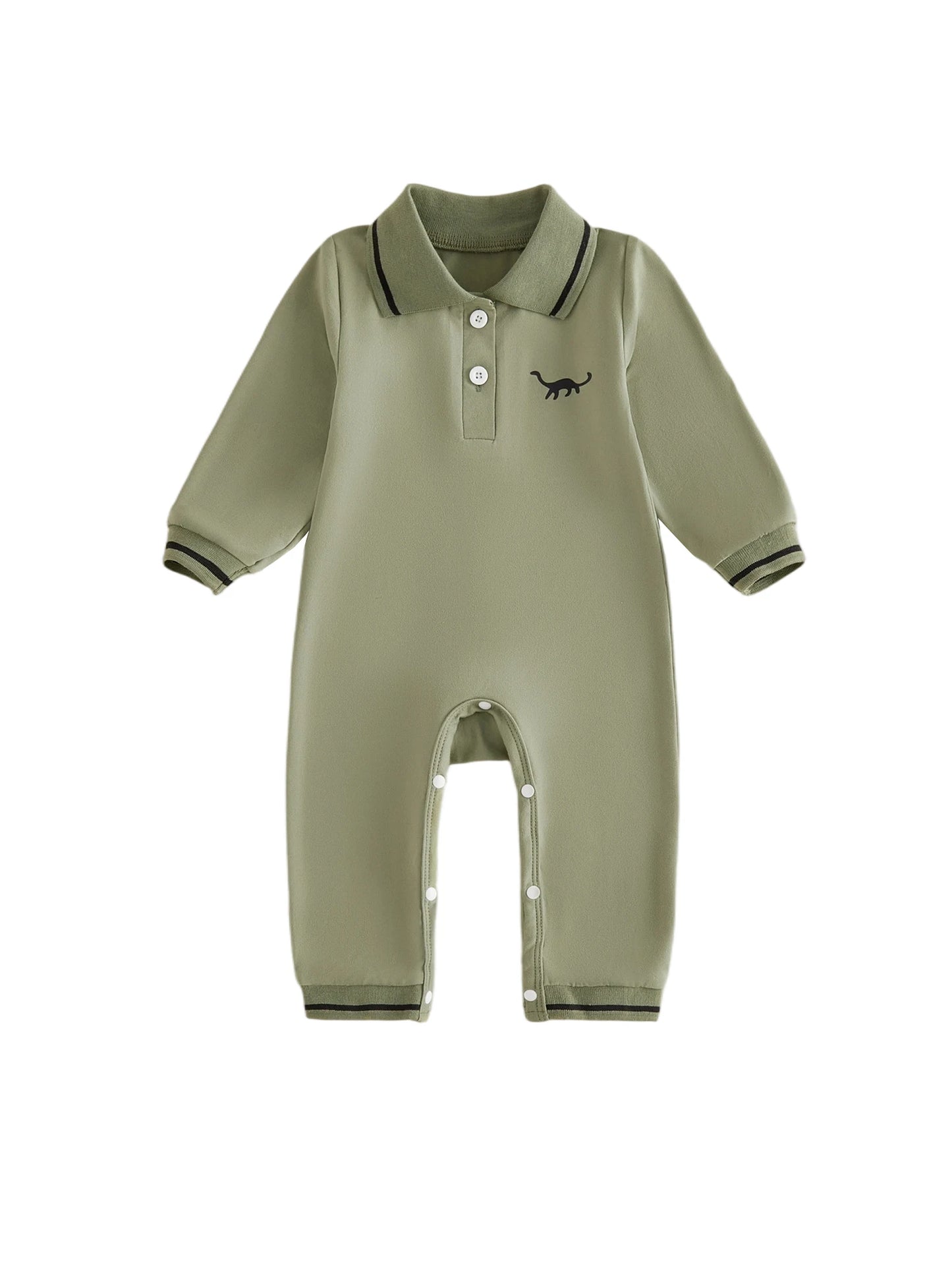 Sleeve-Lapel Romper Long Sleeve Jumpsuit Dinosaur Print Jumpsuit Newborn Footless Pajamas Pajamas Boy-Romper-Long Lapel