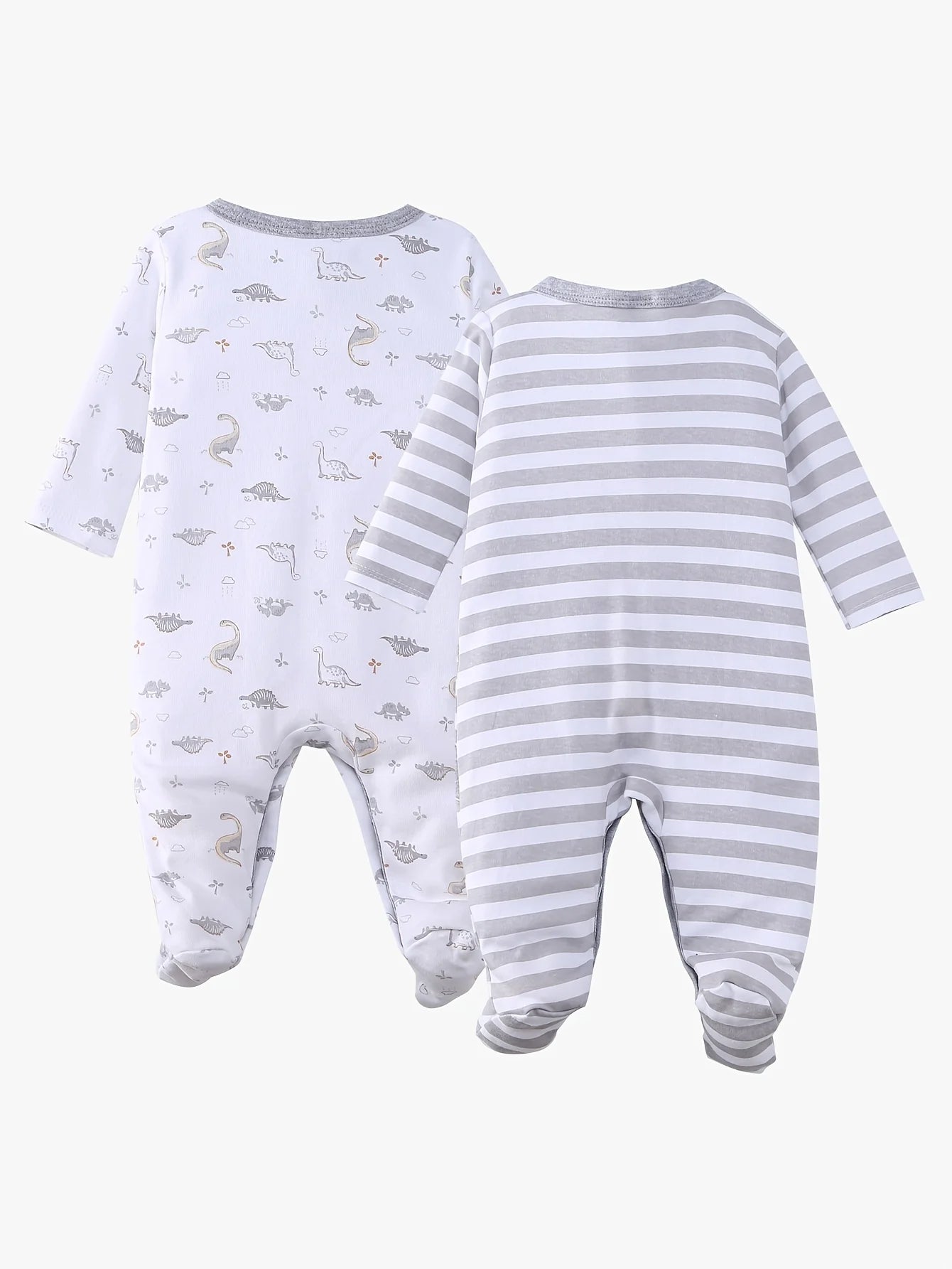 ! 2pcs Zip Footed Rompers for Baby Boys, Dark Bear Pattern Long Sleeve Onesies, Daily Wear Newborn Must-Haves, for Outdoor
