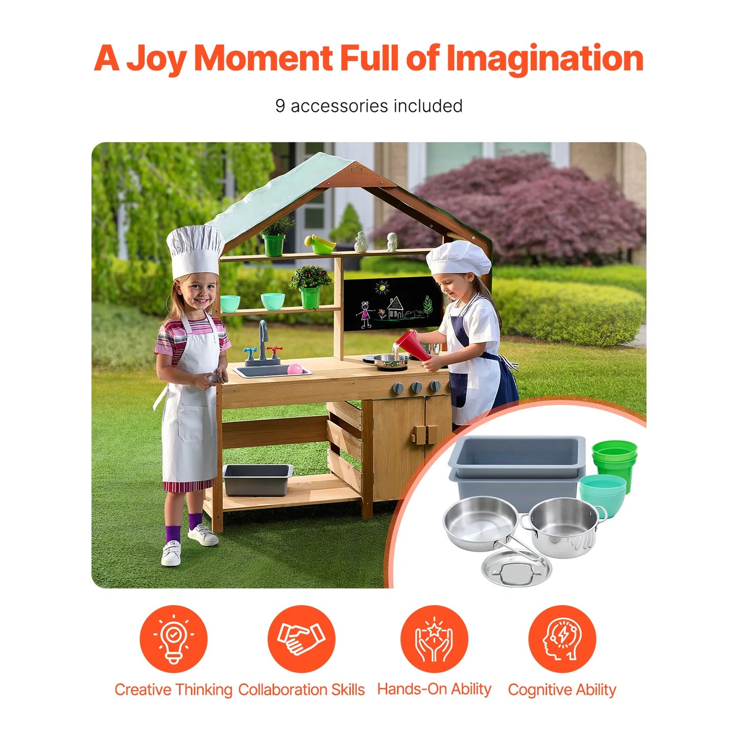 Mud Kitchen Cookware Toys Kids Outdoor Toddler Grocery Store Playset with Stoves Faucet for Children Birthday Gifts