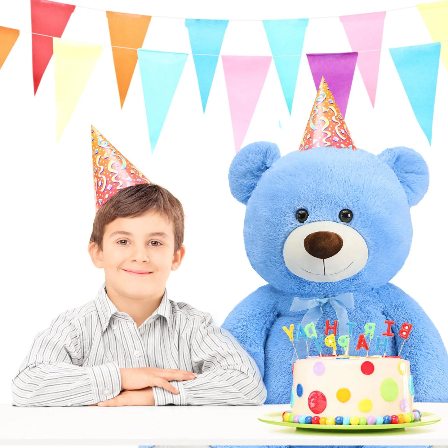 130cm Giant Teddy Bear Blue for Mother, Cuddly Big Bear Stuffed Animal Plush Toy Soft Large XXL,  Presents for