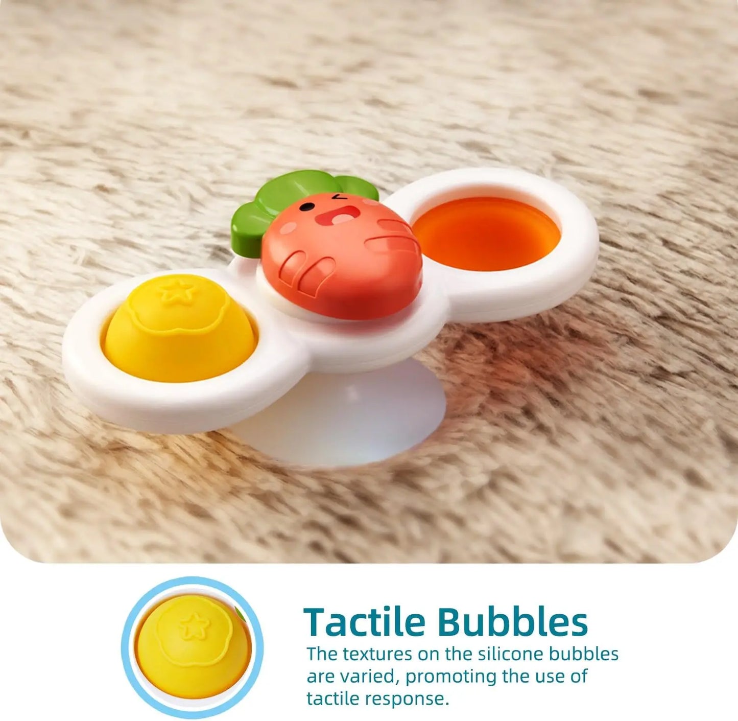 Sensory Bath Toy with Suction Cup, Rotating Fidget for Baby Travel, 10+ Months