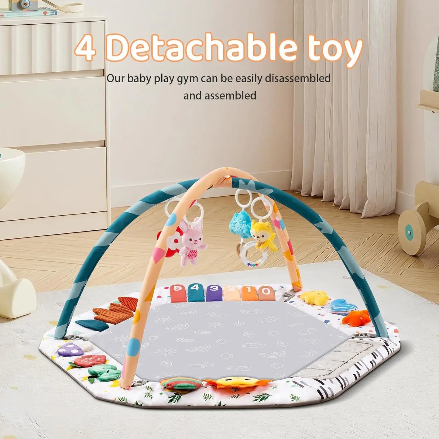 Ultimate Tummy Time Mat for Infants - 6 Educational Play Zones with 4 Hanging Sensory Toys to Boost Motor Skills