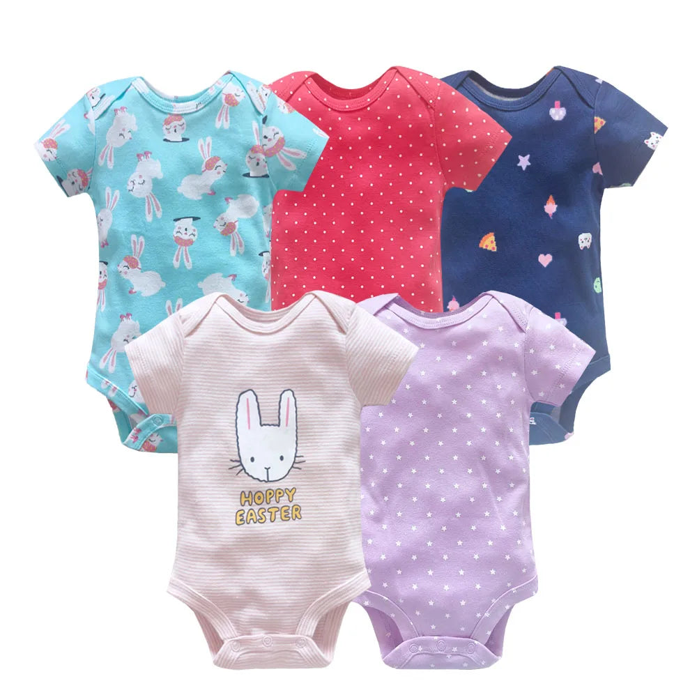 5PCS/Lot Baby Girls Bodysuits Cartoon Baby Girls Clothes 100% Cotton Summer Short Sleeve 3-24 Month Newborn Roupas de bebe