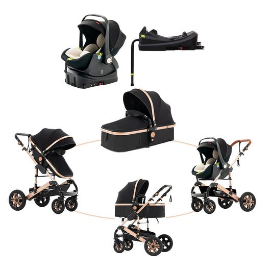 Baby Stroller and Car Seat,Baby Travel System with Isofix Base,Baby Carriage Up to 55lbs, 3in1 Reversible Foldable Standard Stroller