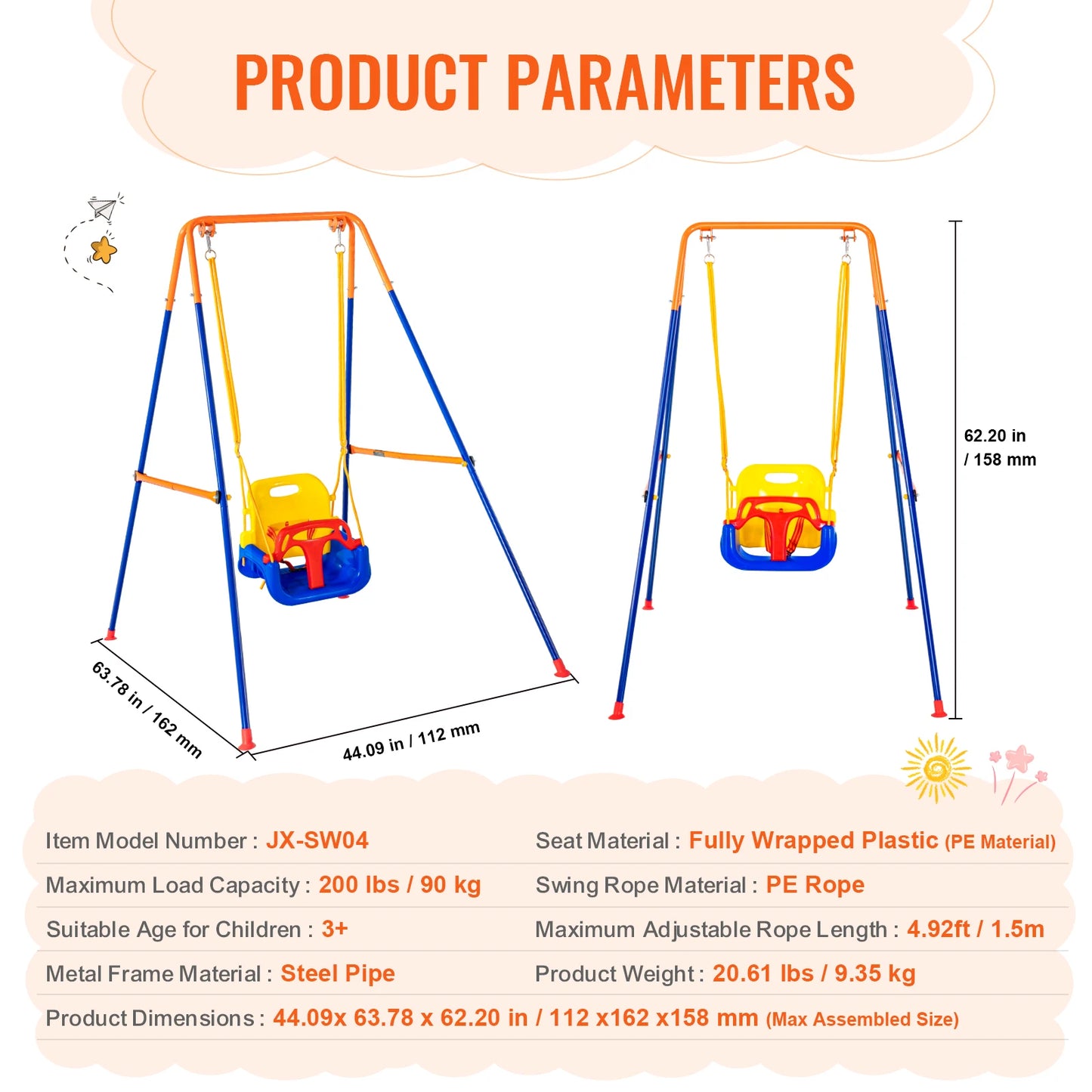 Swing Sets for Backyard 600lbs Capacity Swing Set with 1 Saucer Swing Seat 2 Belt Swing Seats Swing set Outdoor for Kids