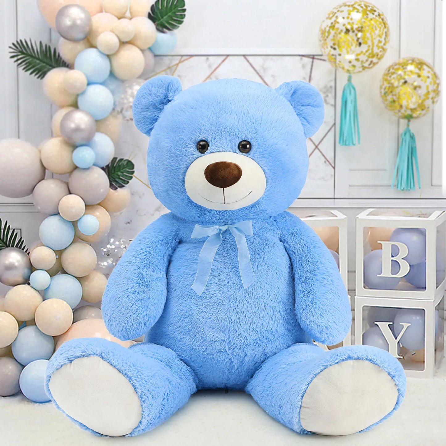 130cm Giant Teddy Bear Blue for Mother, Cuddly Big Bear Stuffed Animal Plush Toy Soft Large XXL,  Presents for