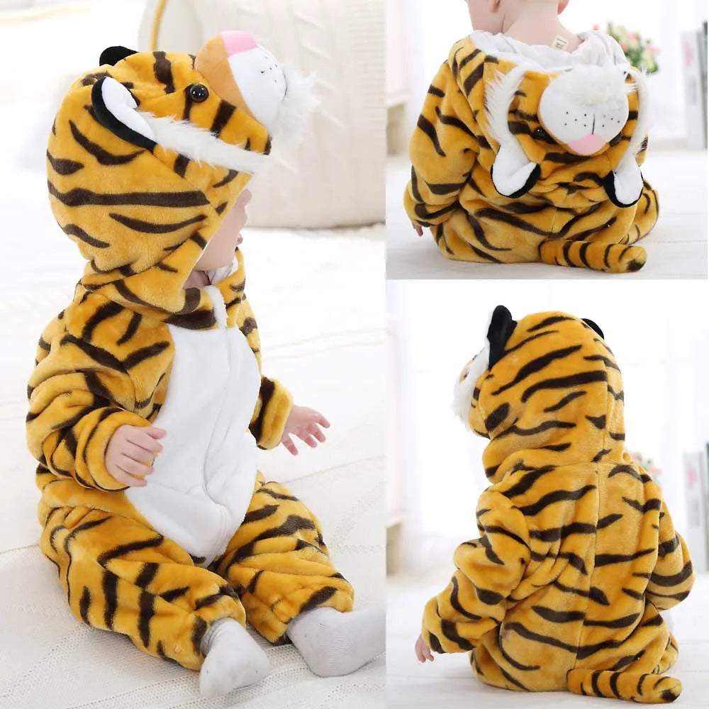 Cute Flannel Animal Rompers for Baby Winter Kid 1 2 3 4 Years Cartoon Jumpsuit Boy Girl Long Sleeve Hooded Playsuit Thick Pajama