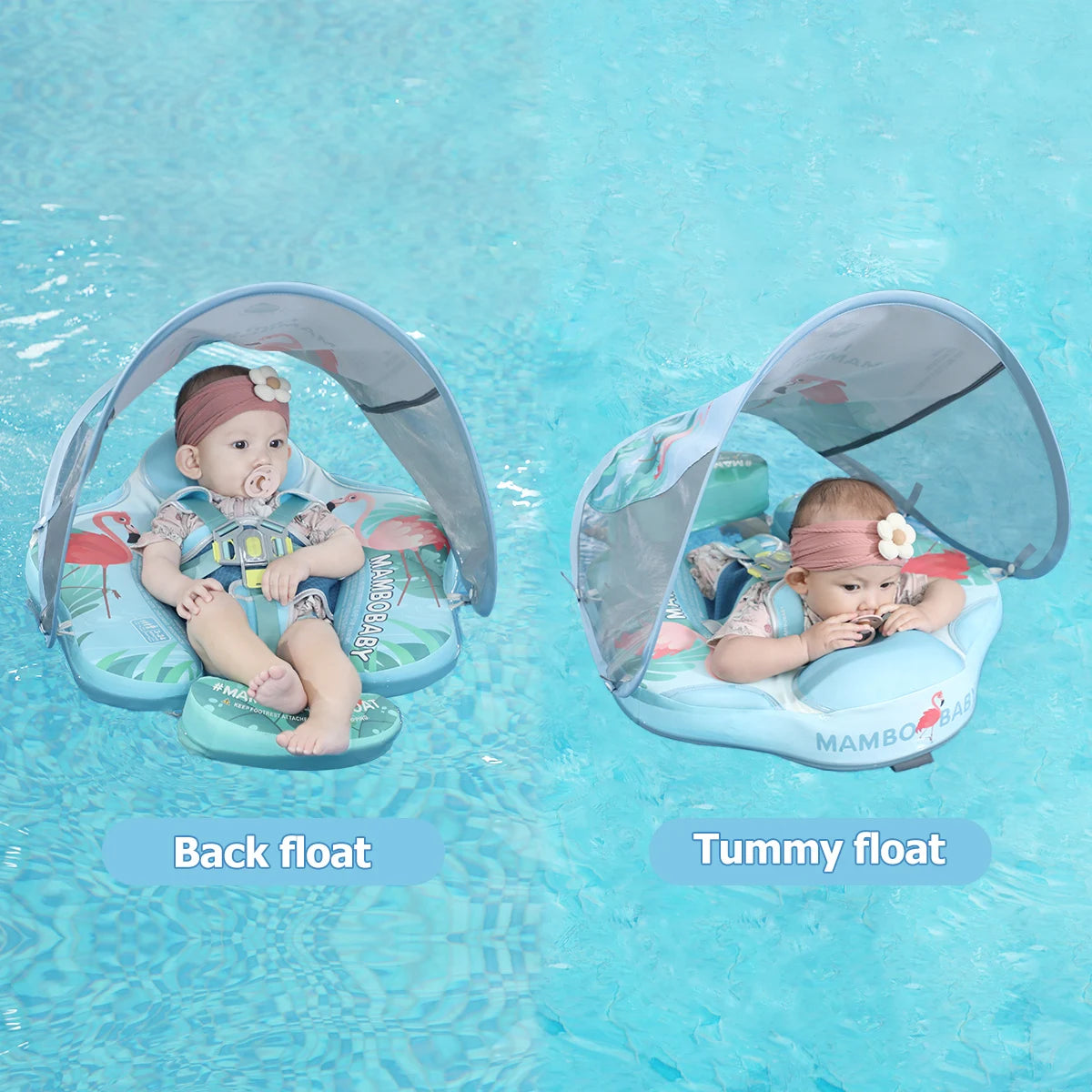 Gentle Skin-Safe Flamingo Air-Free Chest Float with Flat Canopy B503-143-W-Z Baby Swimming Ring Infant Water Circle