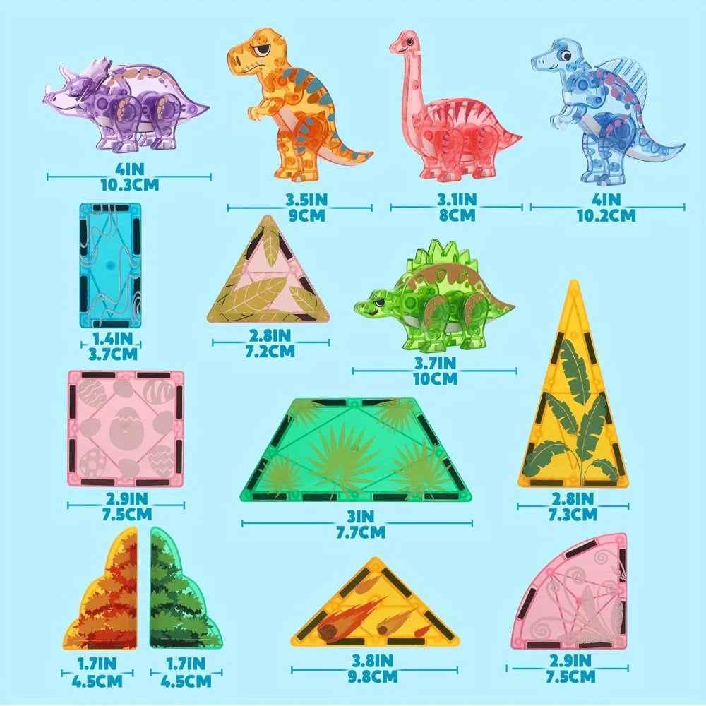50Pcs Magnetic Building Tiles Dinosaur Set for Kids Christmas Birthday Gift 5 Cute Dinosaurs Educational STEM Toy