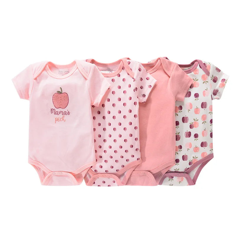 4Pieces Newborn Baby Boy Clothes Cartoon Cotton Romper Summer Short Sleeve Baby Girl Clothes 0-12M Print Bodysuit Bebes