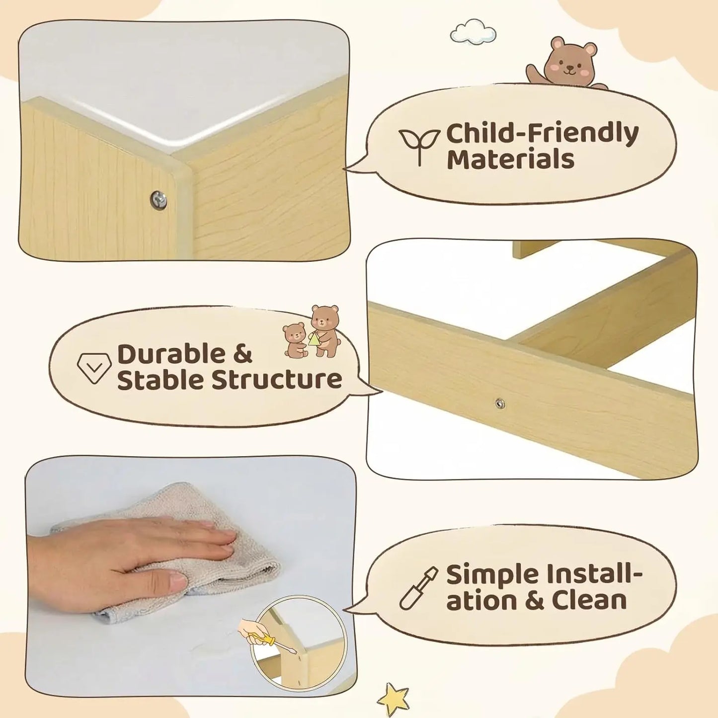 Kids Table and Chair Set, 4 in 1 Wooden Children Activity Table w/Storage, Reversible Deskboard, Blackboard,, Customized
