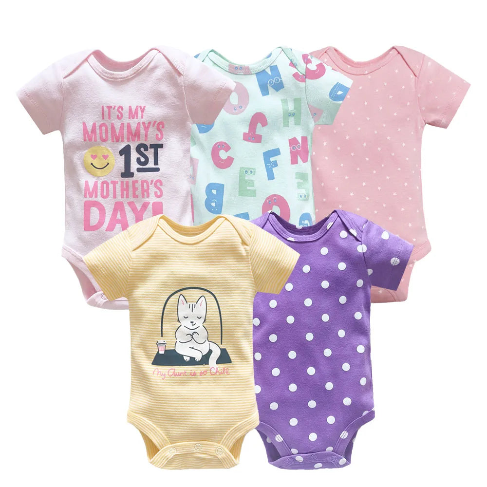 5PCS/Lot Baby Girls Bodysuits Cartoon Baby Girls Clothes 100% Cotton Summer Short Sleeve 3-24 Month Newborn Roupas de bebe