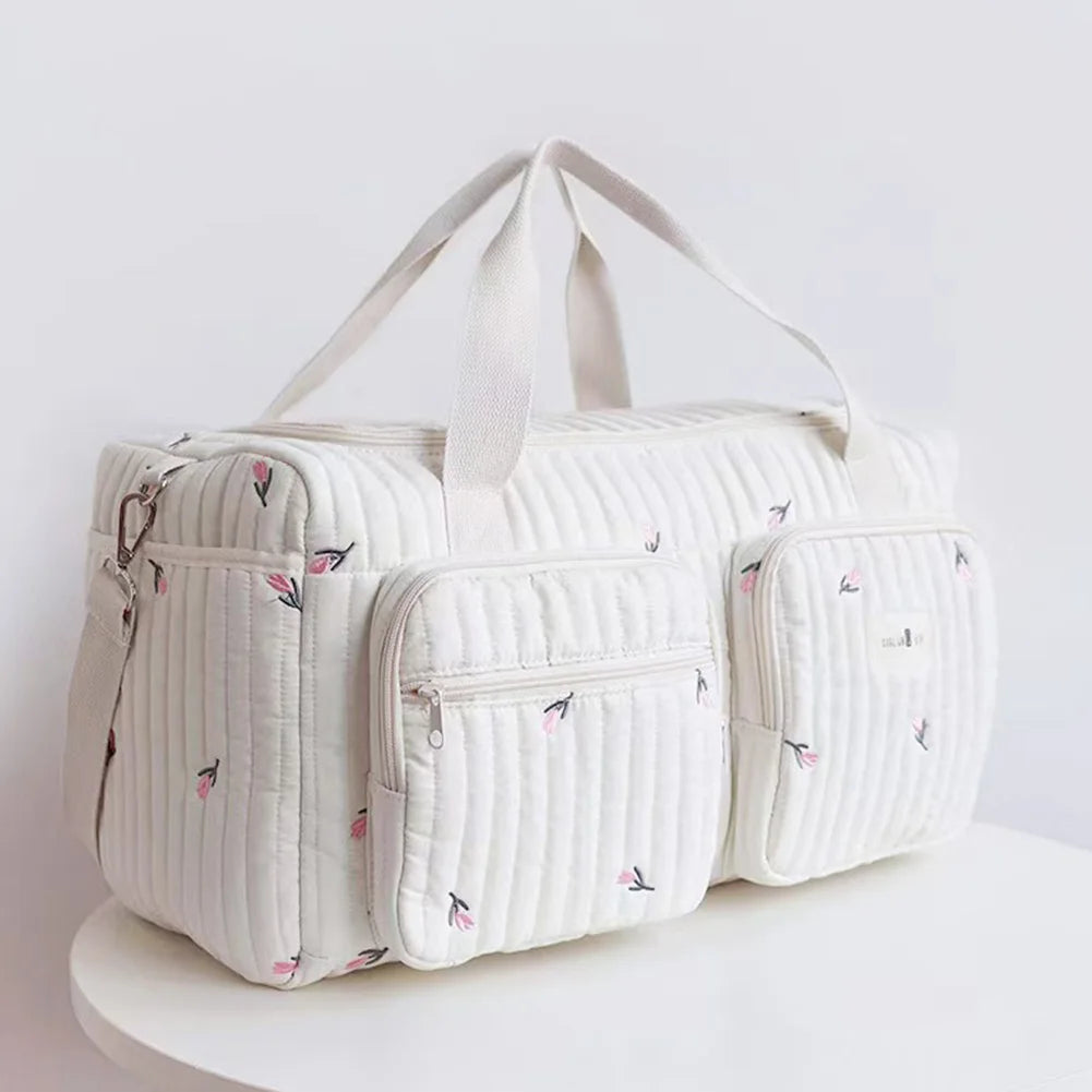 Quilted Baby Diaper Bag Large Capacity Weekender Bag Travel Bag for Hospital and Weekender Travel