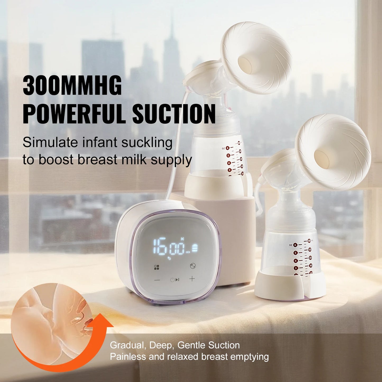 Breast Pump Portable 2800mAH Rechargeable Double Electric Breast Pumps Anti-Backflow Breastfeeding Pump w/ LED Display