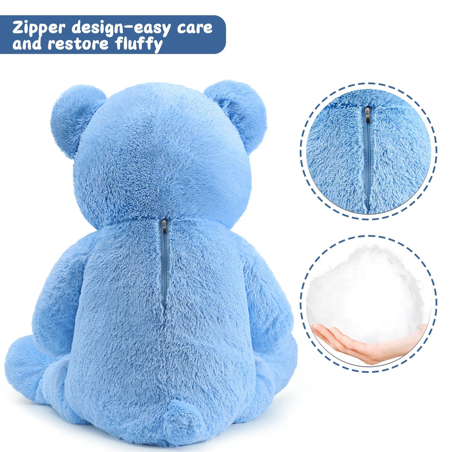 130cm Giant Teddy Bear Blue for Mother, Cuddly Big Bear Stuffed Animal Plush Toy Soft Large XXL,  Presents for