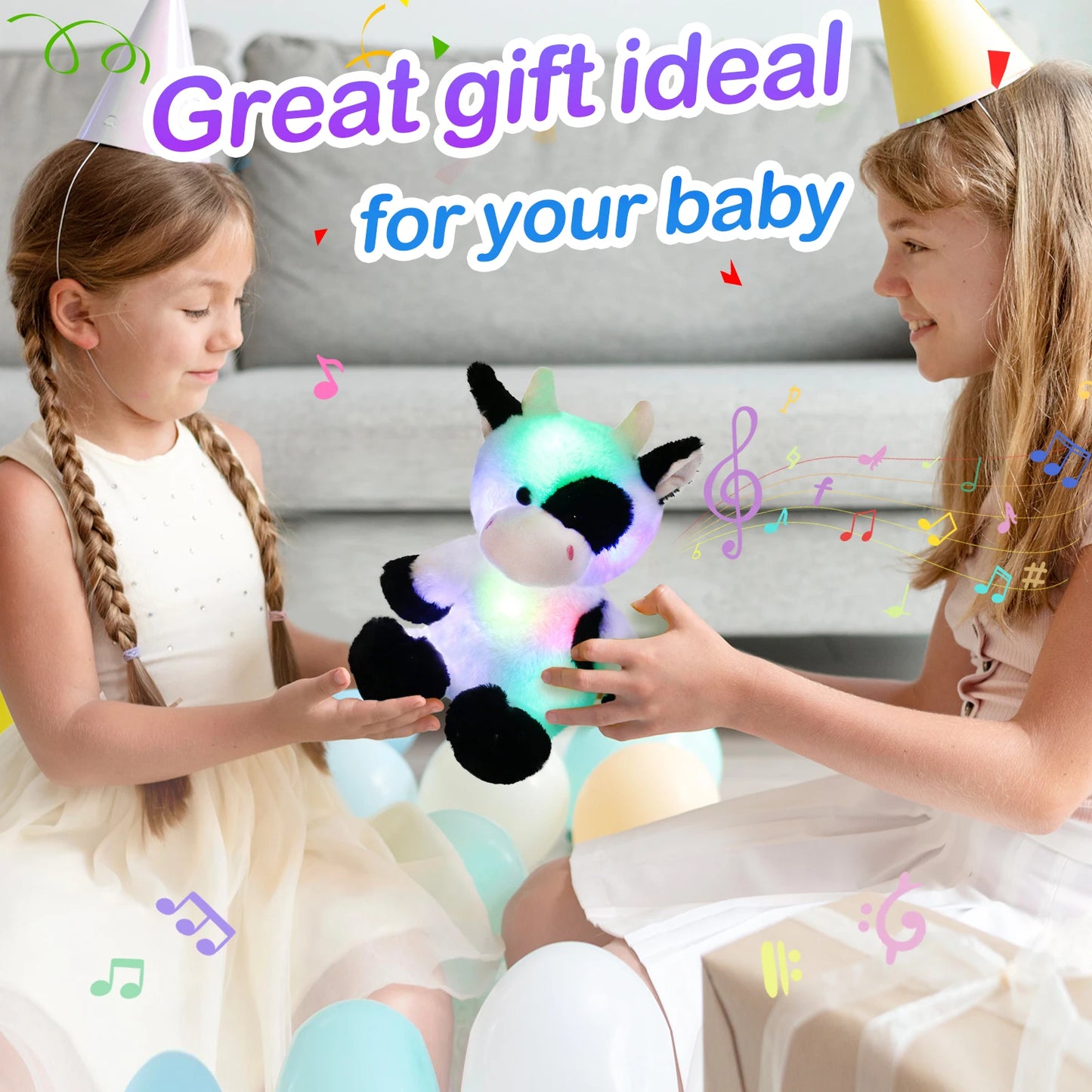 Glowing Dairy Cattle Plush Toy, Farm Cow Stuffed Animal,Farm Theme Birthday Soft Plush Toy Gift For Kids, Cute Doll Companion