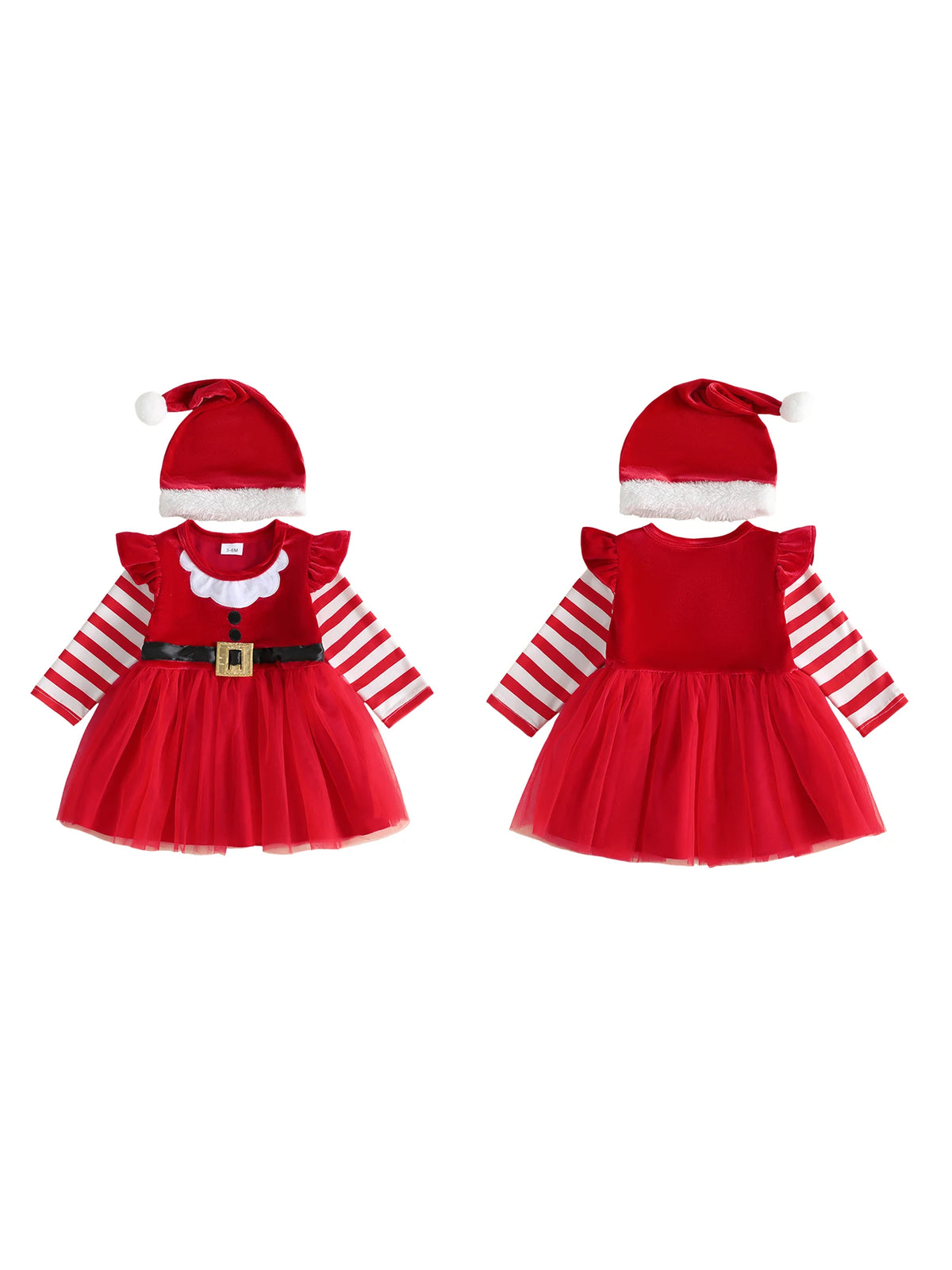 Girl Christmas Striped-Sleeve-Tulle Long Sleeve Striped Sleeve Baby Girl Christmas Long Striped Sleeve Long-Striped