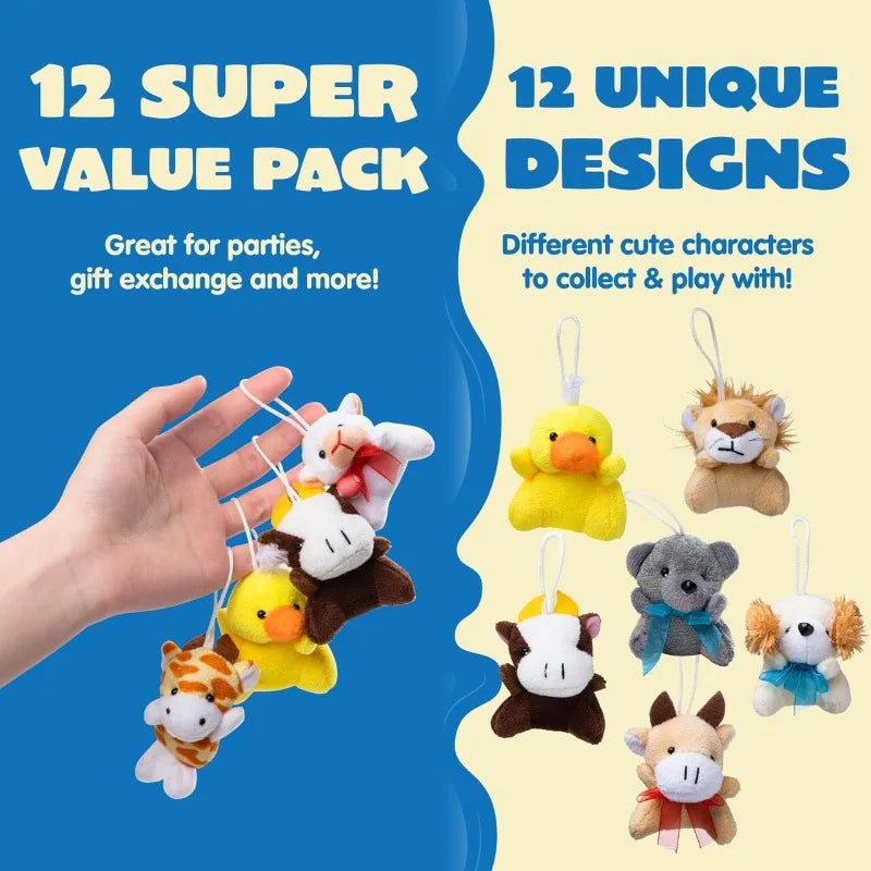 72 Pack Mini Animal Plush Toy Assortment (72 Units 3" Each) Bulk Stuffed Animals Party Favors Small Animals Plush Keychain