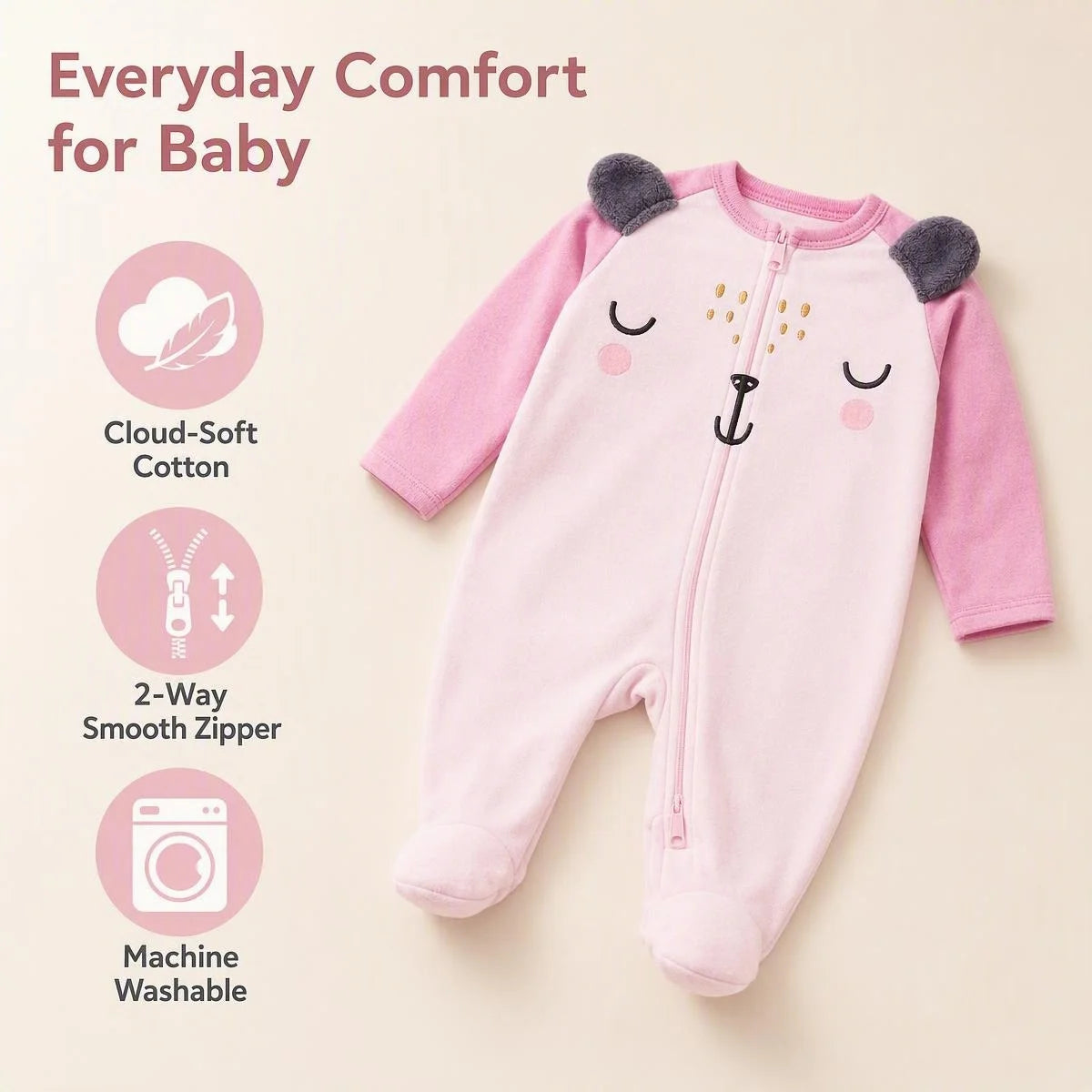 COZY 4-Pack Newborn Baby Onesies Short Sleeve Bodysuits Set, Soft Cotton Blend Snap Closure No Zipper Design, Machine Washable Gift for Baby Shower, Home Sleep Outing Wear, Classic White, Heather Grey Stripe, Sweet Polka Dot