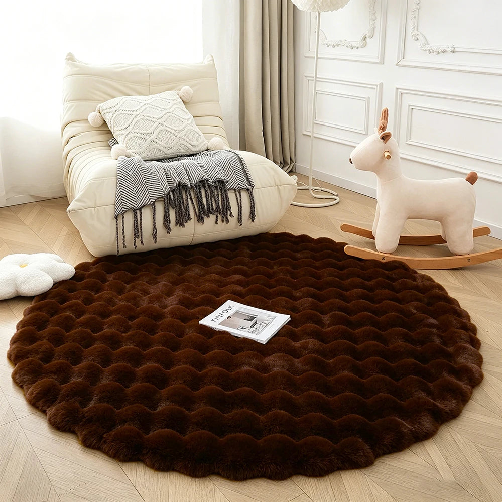 Round Bubble Faux Rabbit Fur Rug Soft Plush Mats Cream Style Bedroom Bedside Carpet Kids Play Floor Mat for Living Room Nursery
