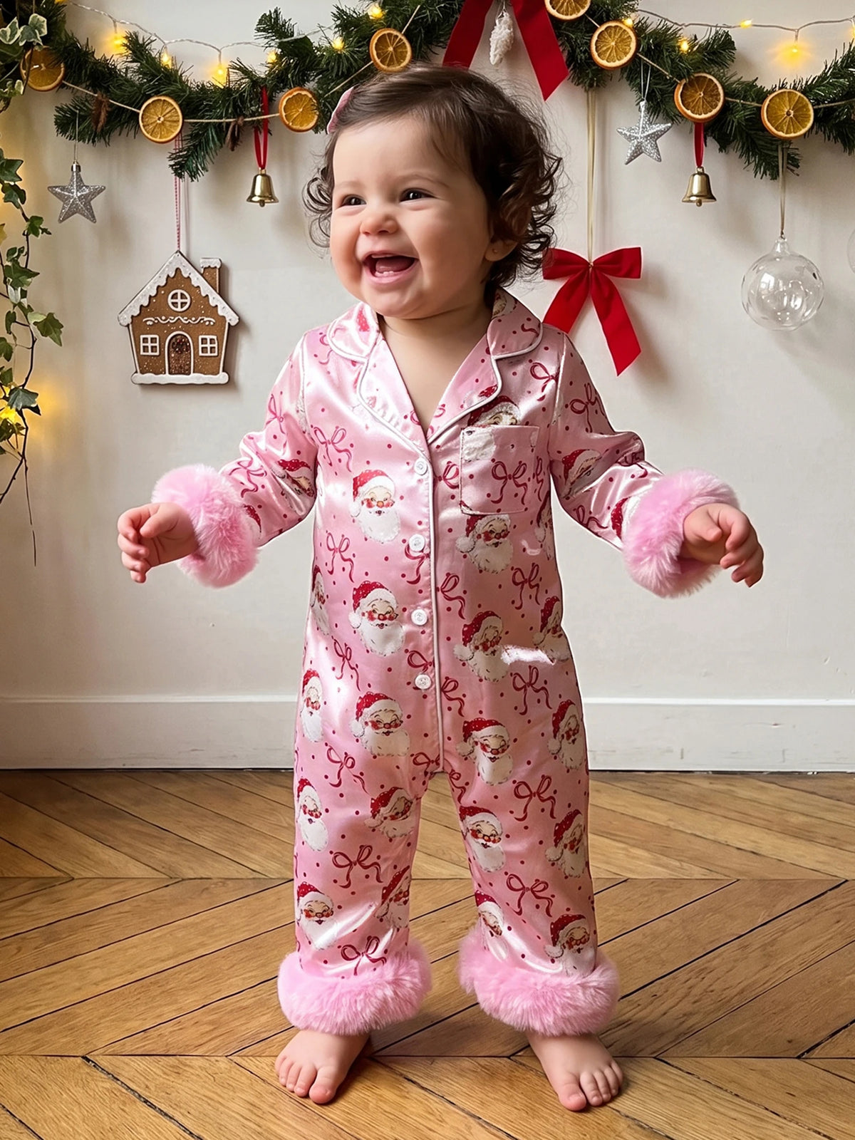 Girls Sleeve Button Print Long Sleeve Pajamas Girls Christmas Pajamas Baby Girls Christmas Girls Christmas