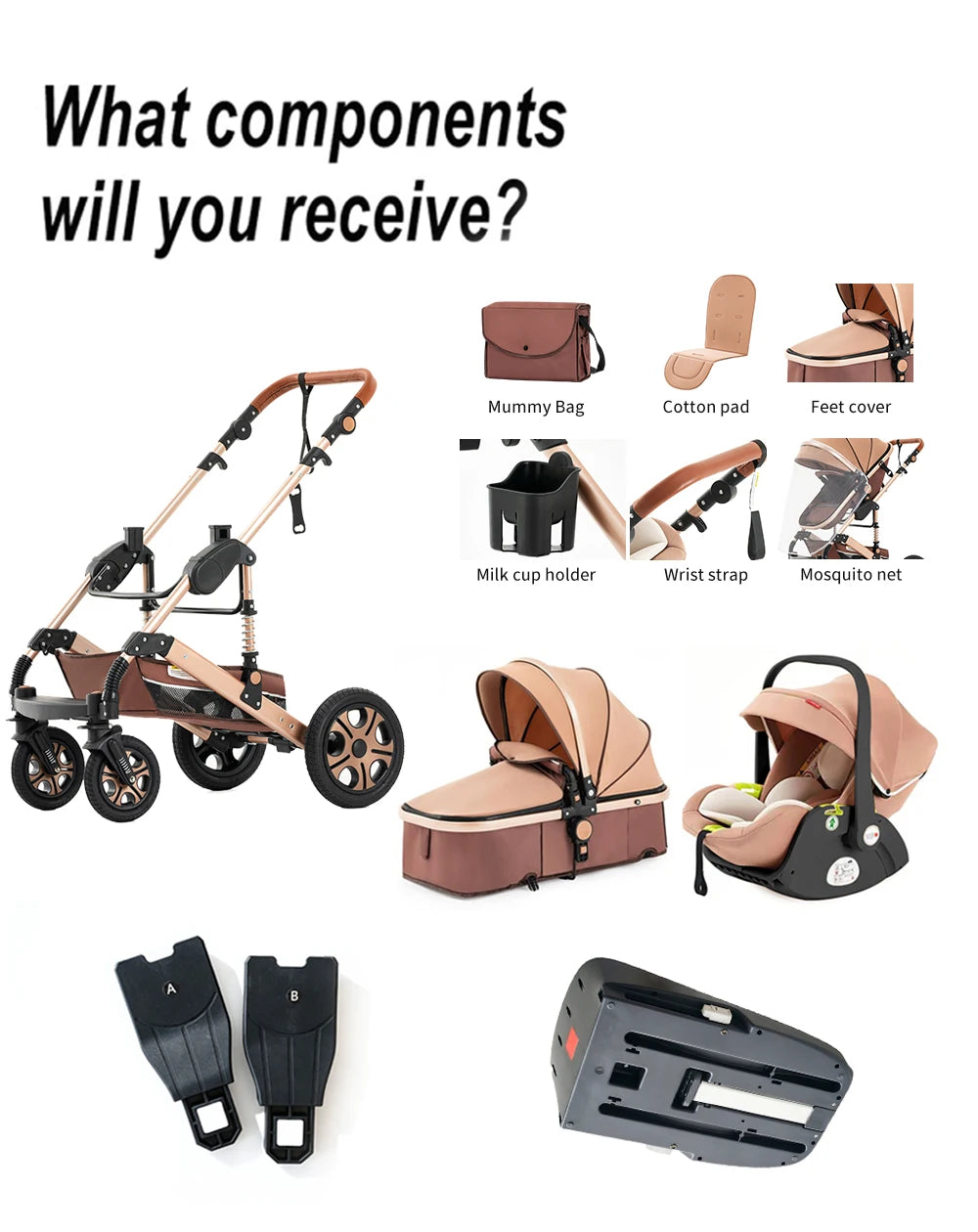 Baby Stroller and Car Seat,Baby Travel System with Isofix Base,Baby Carriage Up to 55lbs, 3in1 Reversible Foldable Standard Stroller
