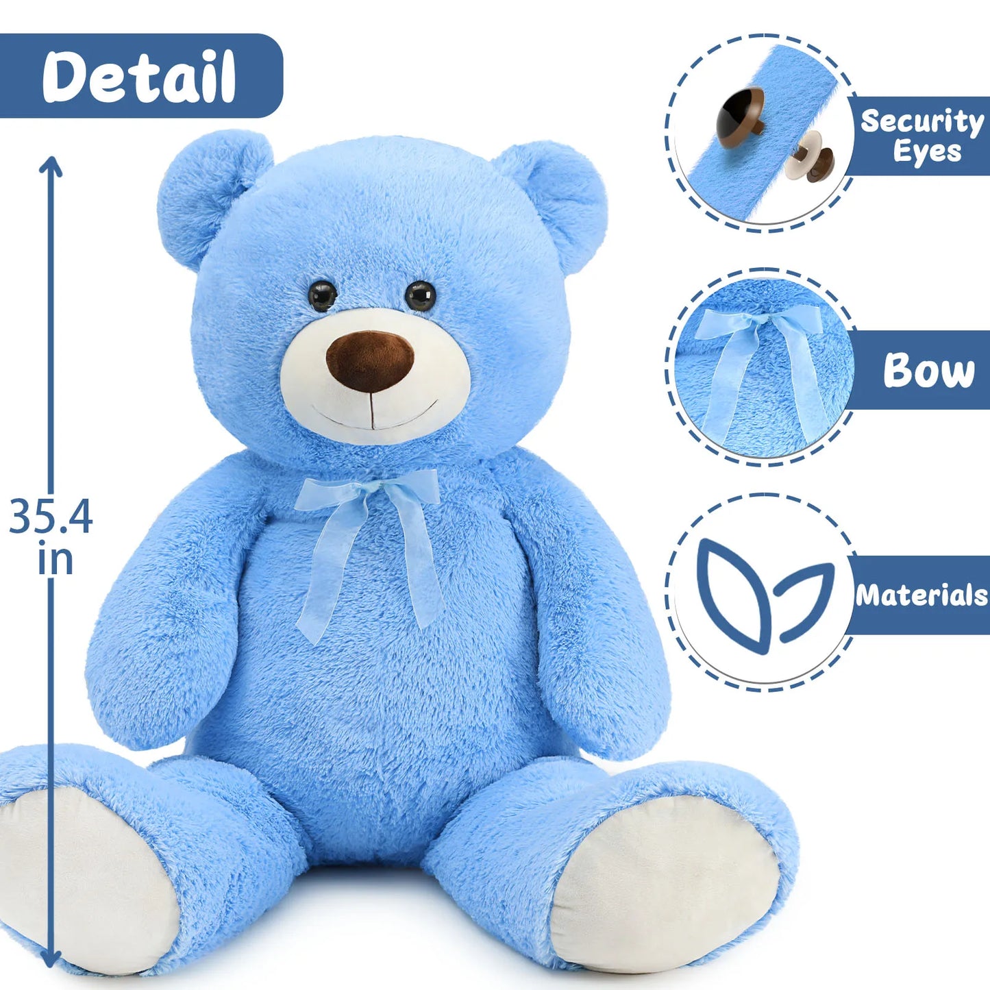130cm Giant Teddy Bear Blue for Mother, Cuddly Big Bear Stuffed Animal Plush Toy Soft Large XXL,  Presents for