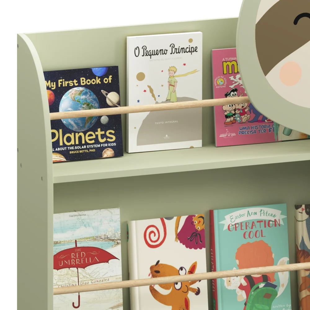 Sloth Kids Bookshelf, Front-Facing Toddler Book Display Rack with 3 Tiers, Cute Animal Design, Wooden Nursery Bookshelf for Playroom, Bedroom & Reading Corner, Safe & Sturdy Storage Organizer