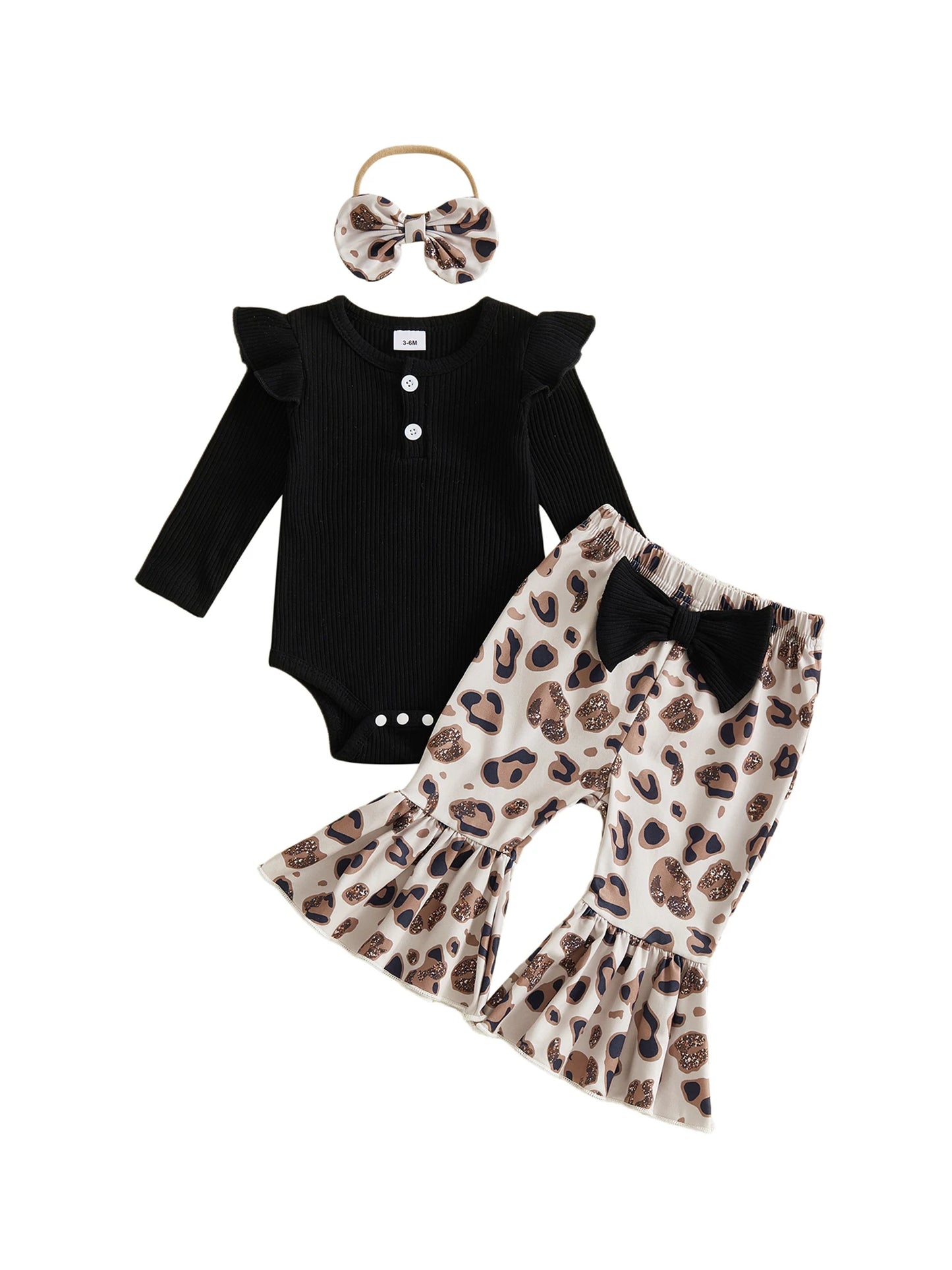 Baby-Girl Baby Girl Fall Sleeve Romper Pants Headband Sleeve-Romper-Leopard Girl Fall Outfits Ruffle Girl-Fall-Outfits Durable