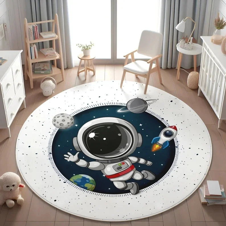 Planets Astronauts Playmat Round Rug  Living Room Decor Sofa Rug Kid's Play Mat Boys Bedroom Bedside