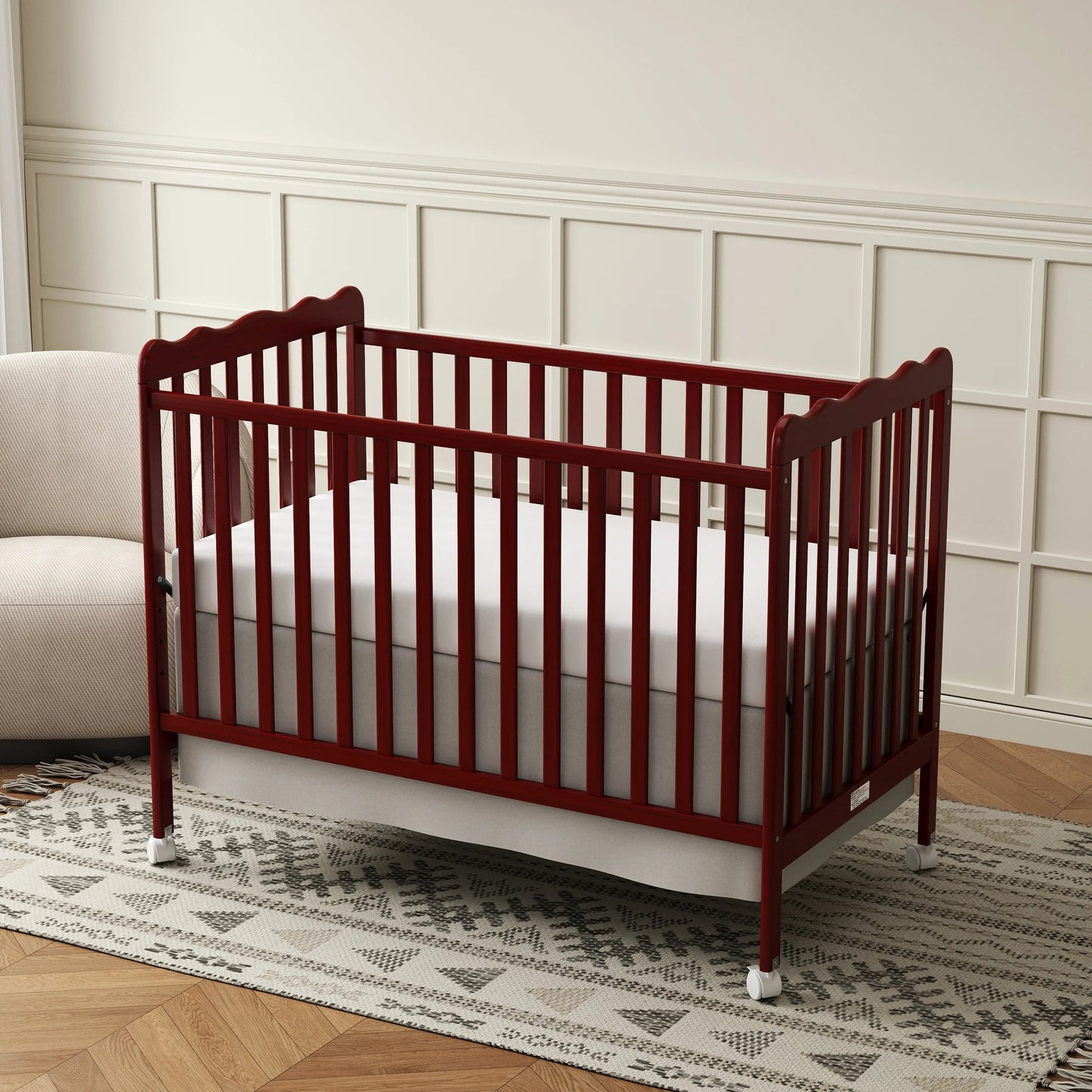 4-in-1 Convertible Wooden Baby Crib, Converts to Toddler Bed & Daybed, 3 Adjustable Mattress Heights, Non-Toxic Finish, Removable Wheels