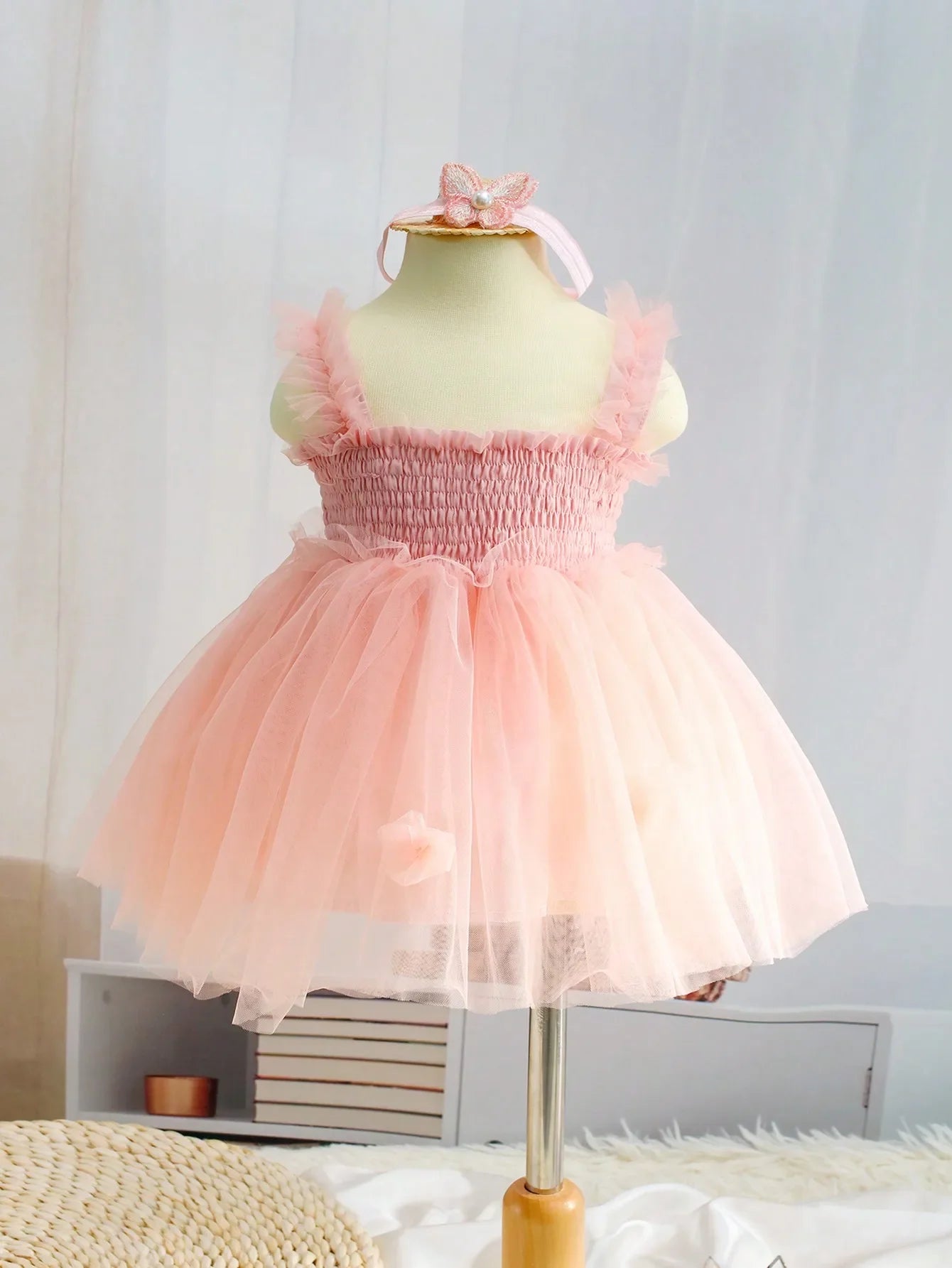 2Pcs Newborn Girl Dress Sweet Hanging Strap Butterfly Mesh Cute Back Butterfly Wings Mesh Dress Princess Dress Suitable for 0-3