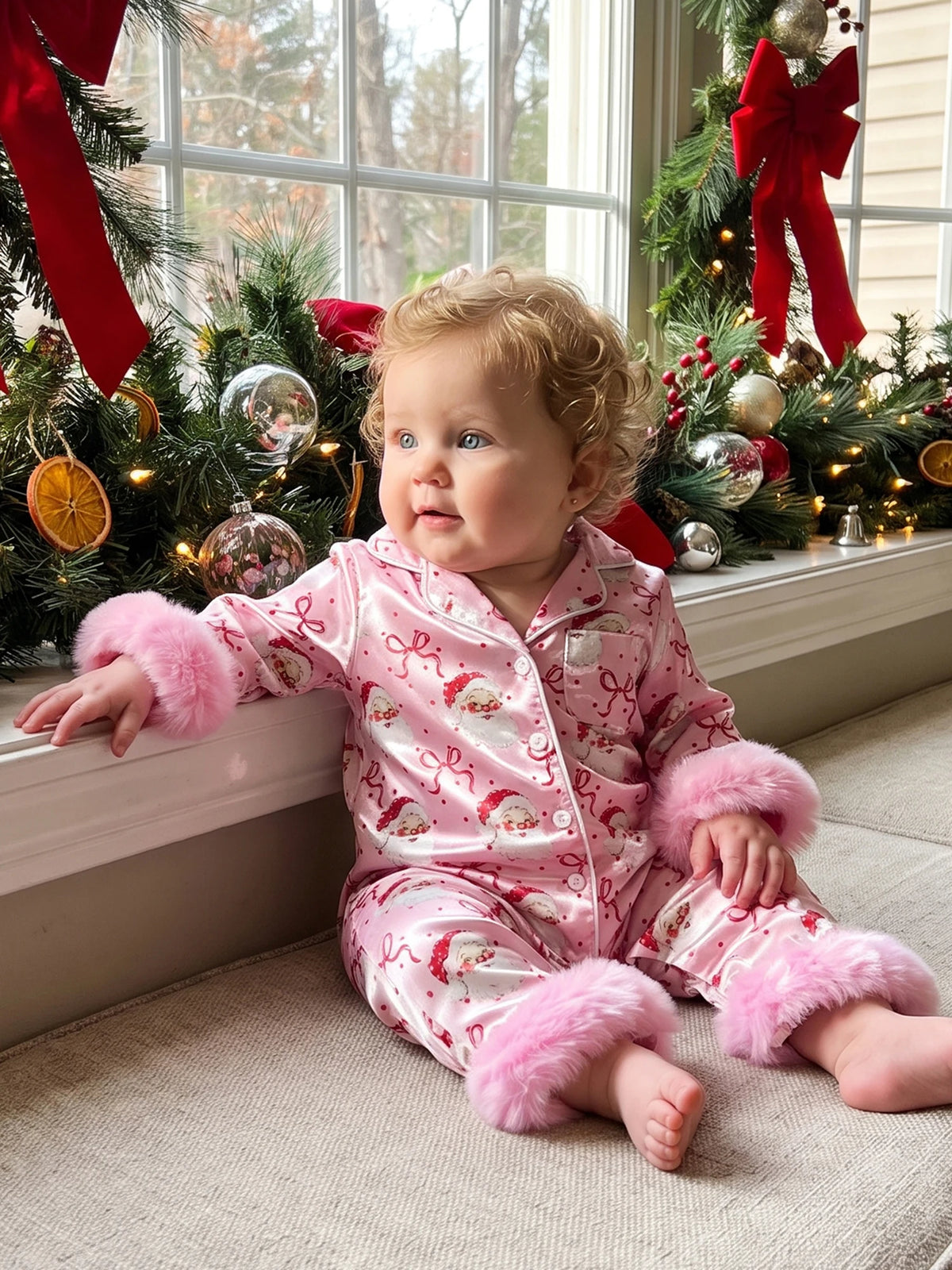 Girls Sleeve Button Print Long Sleeve Pajamas Girls Christmas Pajamas Baby Girls Christmas Girls Christmas