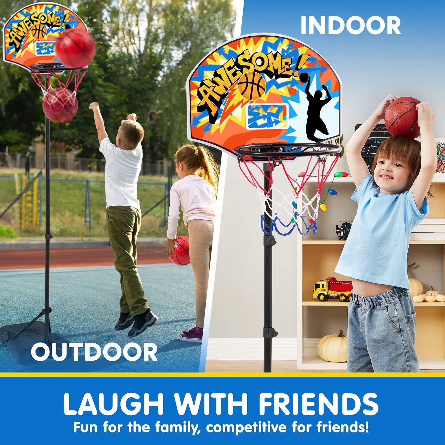 JOYFY 2.8-6.2 ft Adjustable Kids Basketball Hoop with 4 Balls Toddler Indoor Outdoor Basket Ball Game Set for Boys Girls