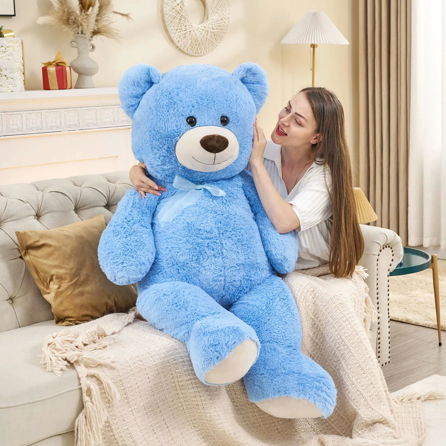 130cm Giant Teddy Bear Blue for Mother, Cuddly Big Bear Stuffed Animal Plush Toy Soft Large XXL,  Presents for