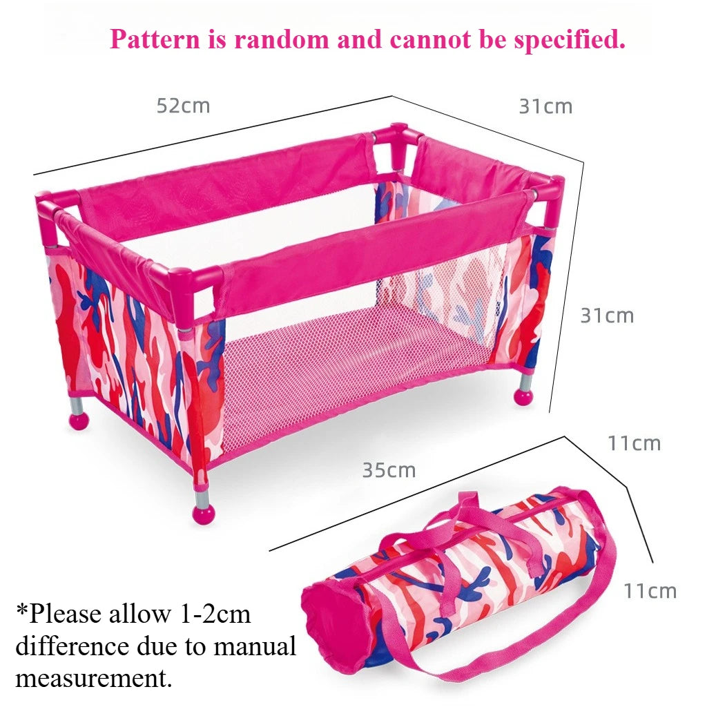 Baby Doll Crib Pack and Play Accessory Simulation DIY Doll Bed up to 18" Dolls with Carry Along Bag Toy Gift for Girls and Kids