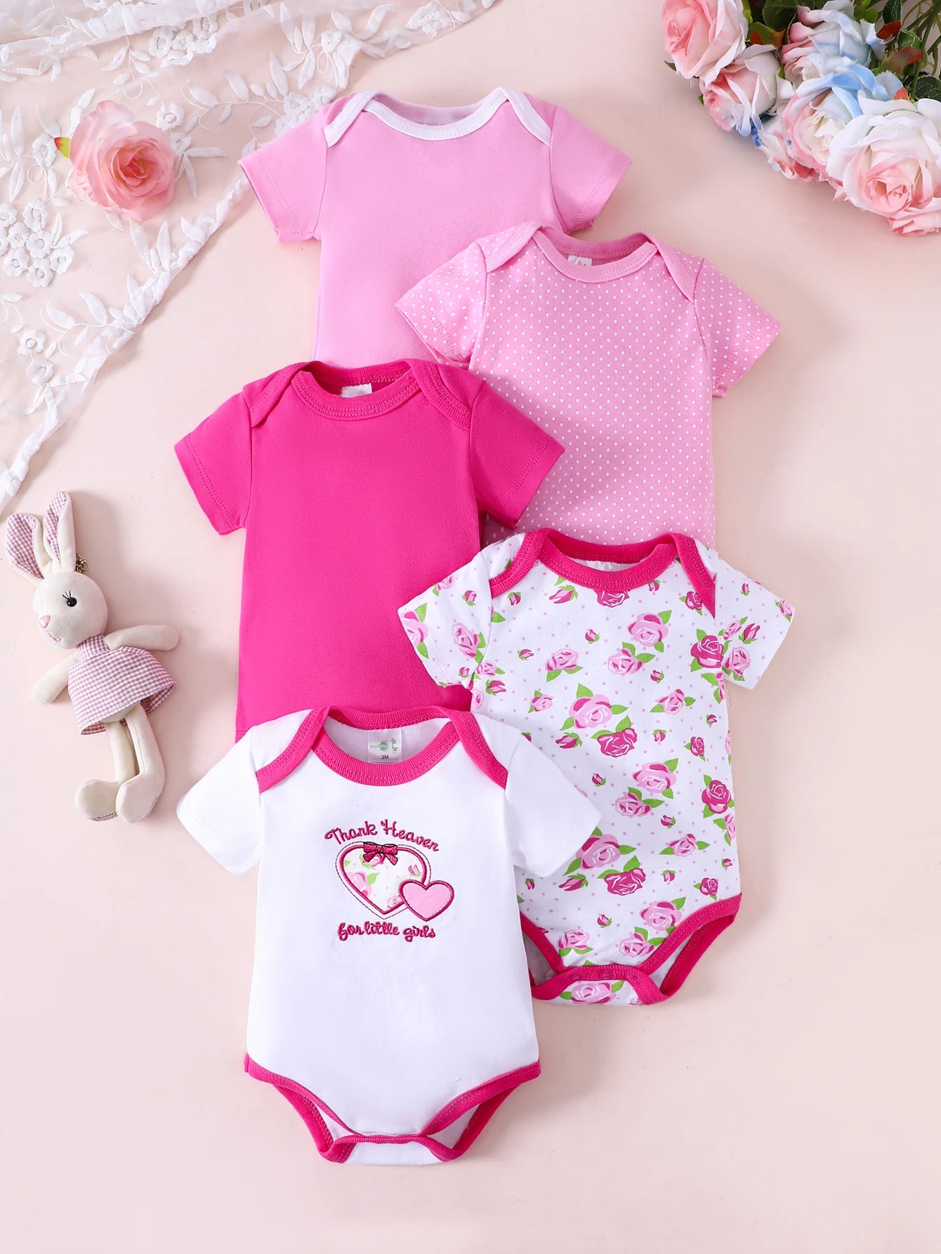 5PCS Baby Girl Clothes Baby Girl Clothing Summer Baby Clothes Cotton Fabric Short-Sleeved Jumpsuit Suitable for 0-12 Months
