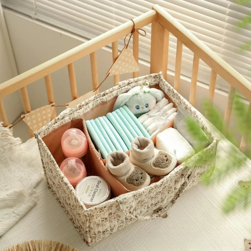 Floral Print Baby Diaper Storage Bag Nappy Caddy Organizer Large Capacity Mommy Bag Baby Item Toys Storage Basket Travel Handbag