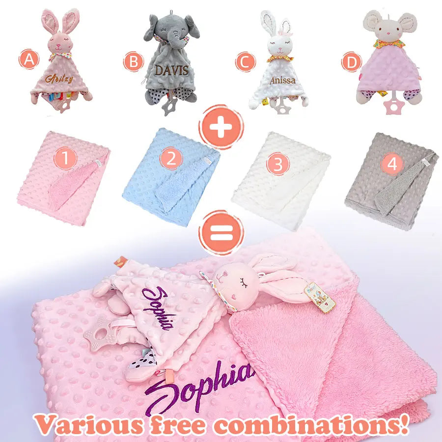 Custom Bibi Name Baby Sleeping Dolls Set with Duvet Blanket Bedding And Towel Cover - Baptism Gift for Newborns