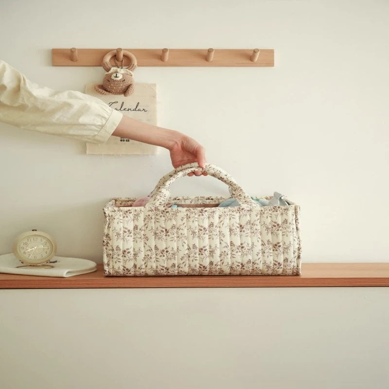 Floral Print Baby Diaper Storage Bag Nappy Caddy Organizer Large Capacity Mommy Bag Baby Item Toys Storage Basket Travel Handbag